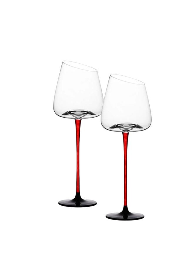 LAMAY Modern Slanted Red Wine Glasses Set of 2. Elegant Hand-Blown Long Stem Wine glasses with Unique Concave Base, Premium Crystal Glassware,for Wedding,Wine Tasting, Anniversary,and Christm - Image 1
